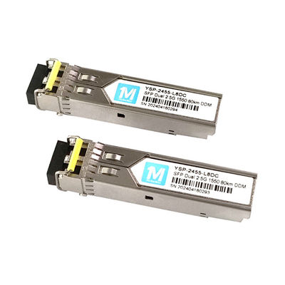 Tasa de datos 2.5G Duplex 80km 1550nm Conector LC DDM Transceptor SFP enchufable para transceptores de fibra óptica de larga distancia